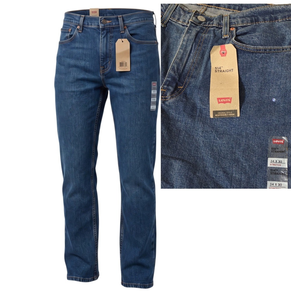 Levi's 514 Straight Fit Jeans Men 34x30 Blue Stretch Denim 00514-1421 $69 MSRP